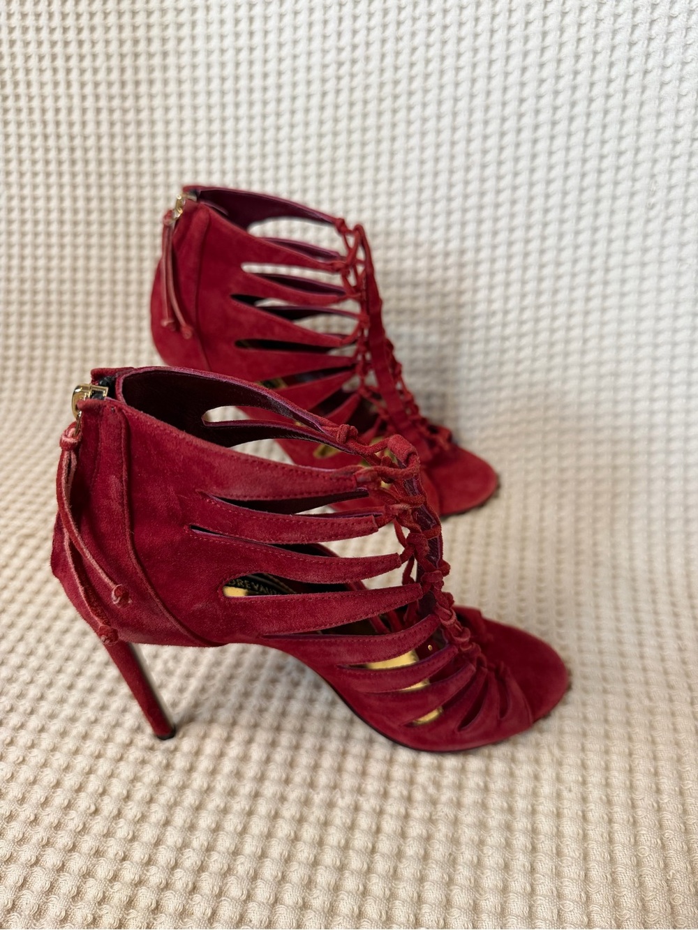 Alexandre Vauthier Red Suede Cage Heel Sandals Size 39 US 8.5–9 Made In Italy